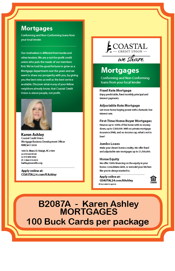 Mortgage Buck Card - MORTGAGES - Karen Ashley **<b>Order By: Pack of 100 cards </b>